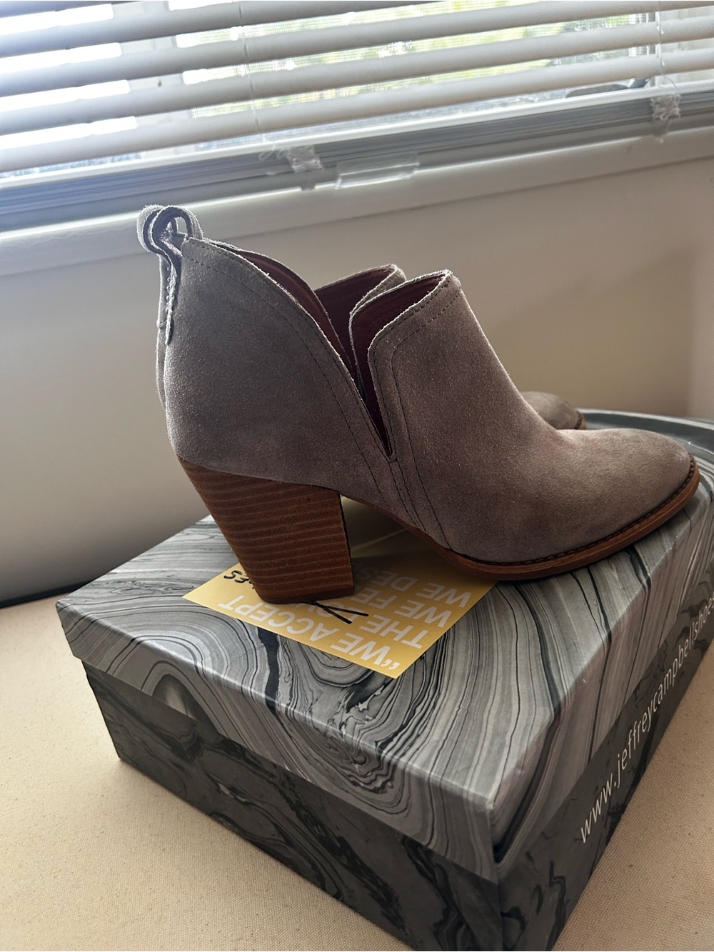 Jeffrey Campbell Taupe Suede Block Heel Ankle Booties